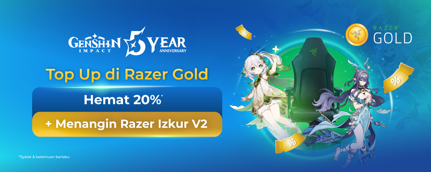Top Up Genshin Impact di Razer Gold Hemat 20%* + Bisa Menang Razer Gear