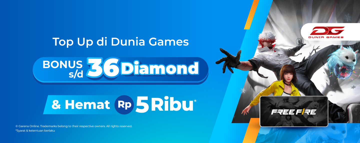 Top Up di Dunia Games Bonus s/d 36 Diamonds & Hemat Rp 5 RIbu*