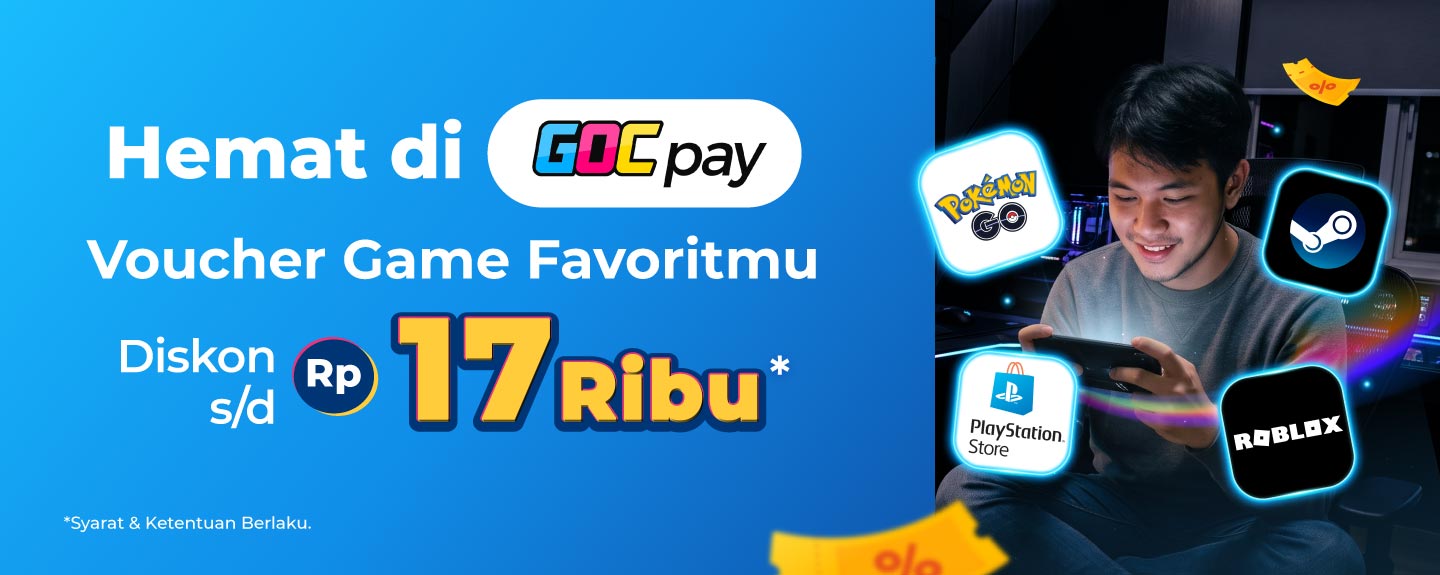 Hemat di GOCpay  Voucher Game Favoritmu  Diskon s/d Rp17 Ribu*